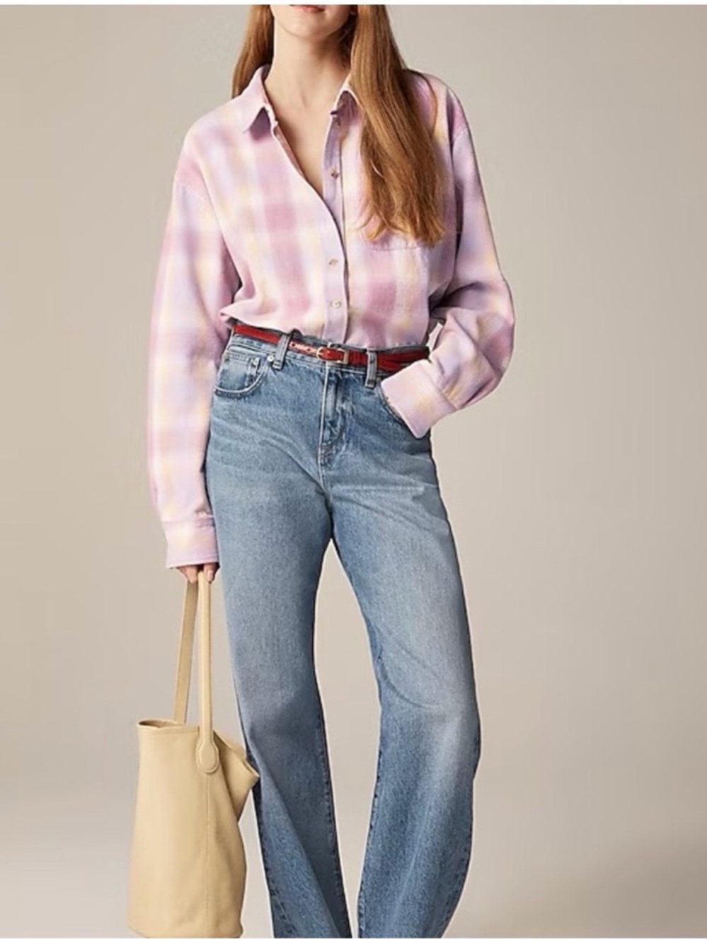 J. Crew Pastel Pink and Lavender Plaid Button-Down Shirt